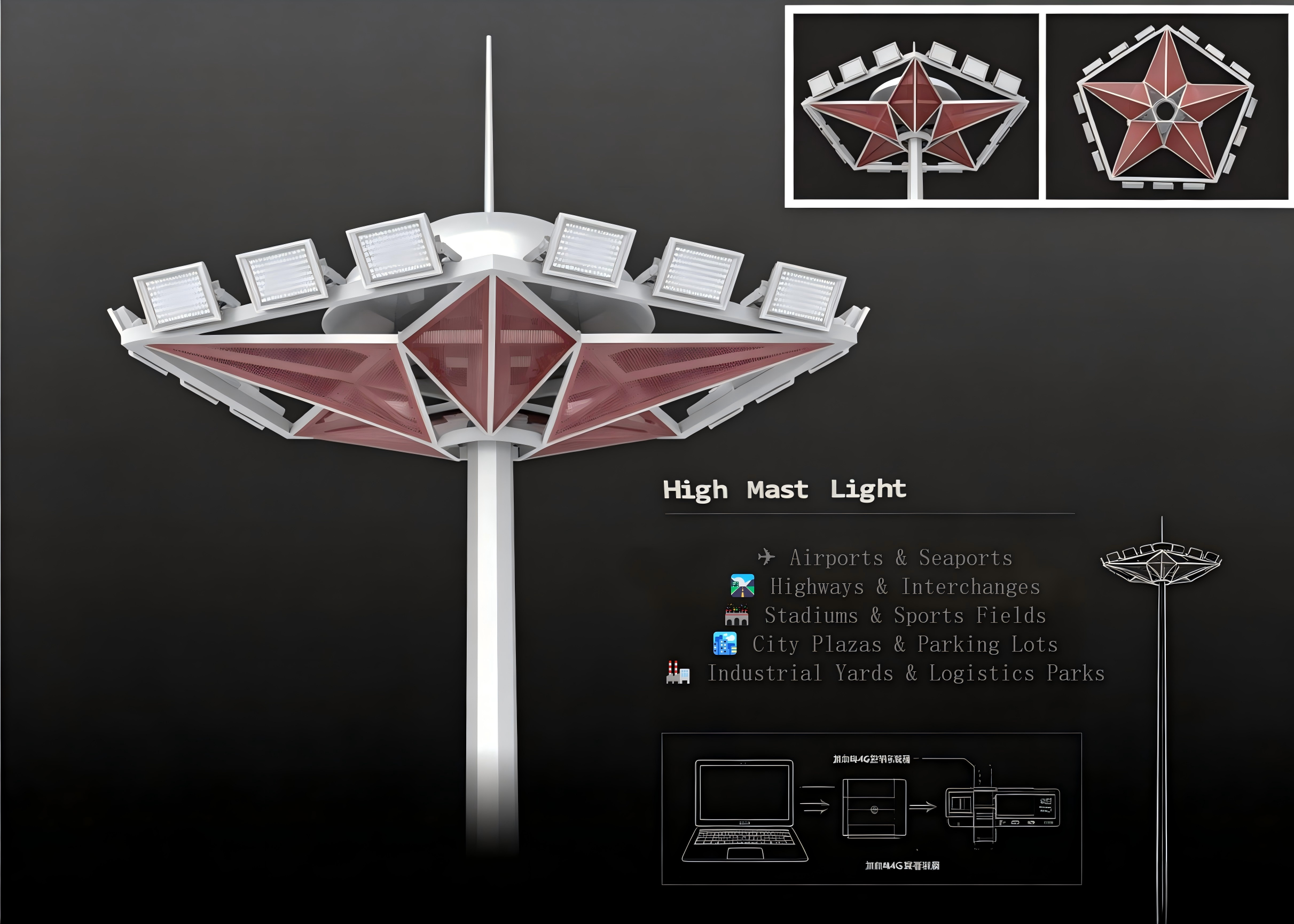 High Mast Light with 4G Smart Control System