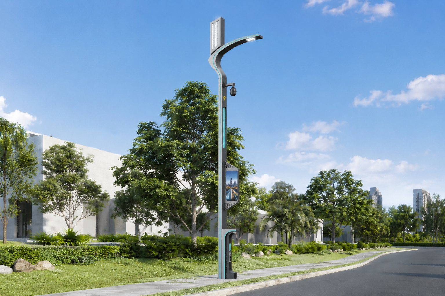 Smart street light with 4G IoT sensor installed in a smart city