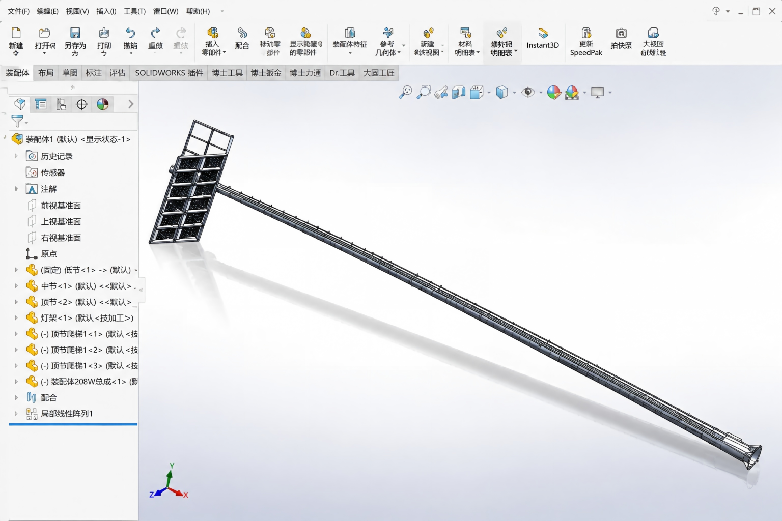High mast light pole appearance design rendering showing tapered octagonal shaft with luminaire ring