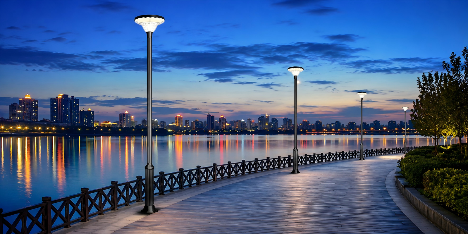Patio and pool area landscape lighting with underwater LED fixtures and deck perimeter lights