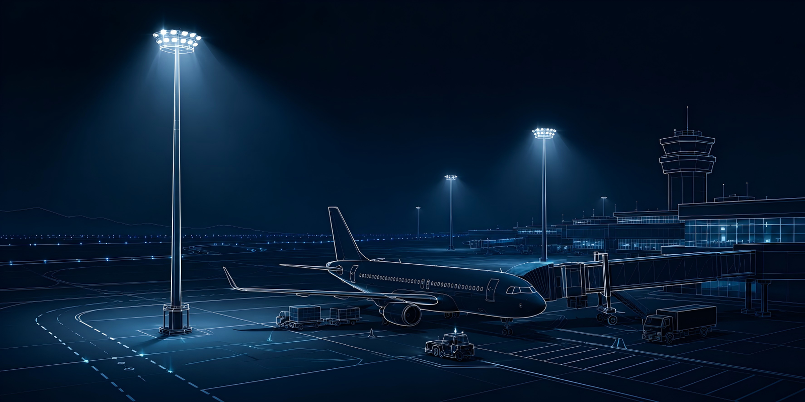 Airport apron and runway high mast lighting