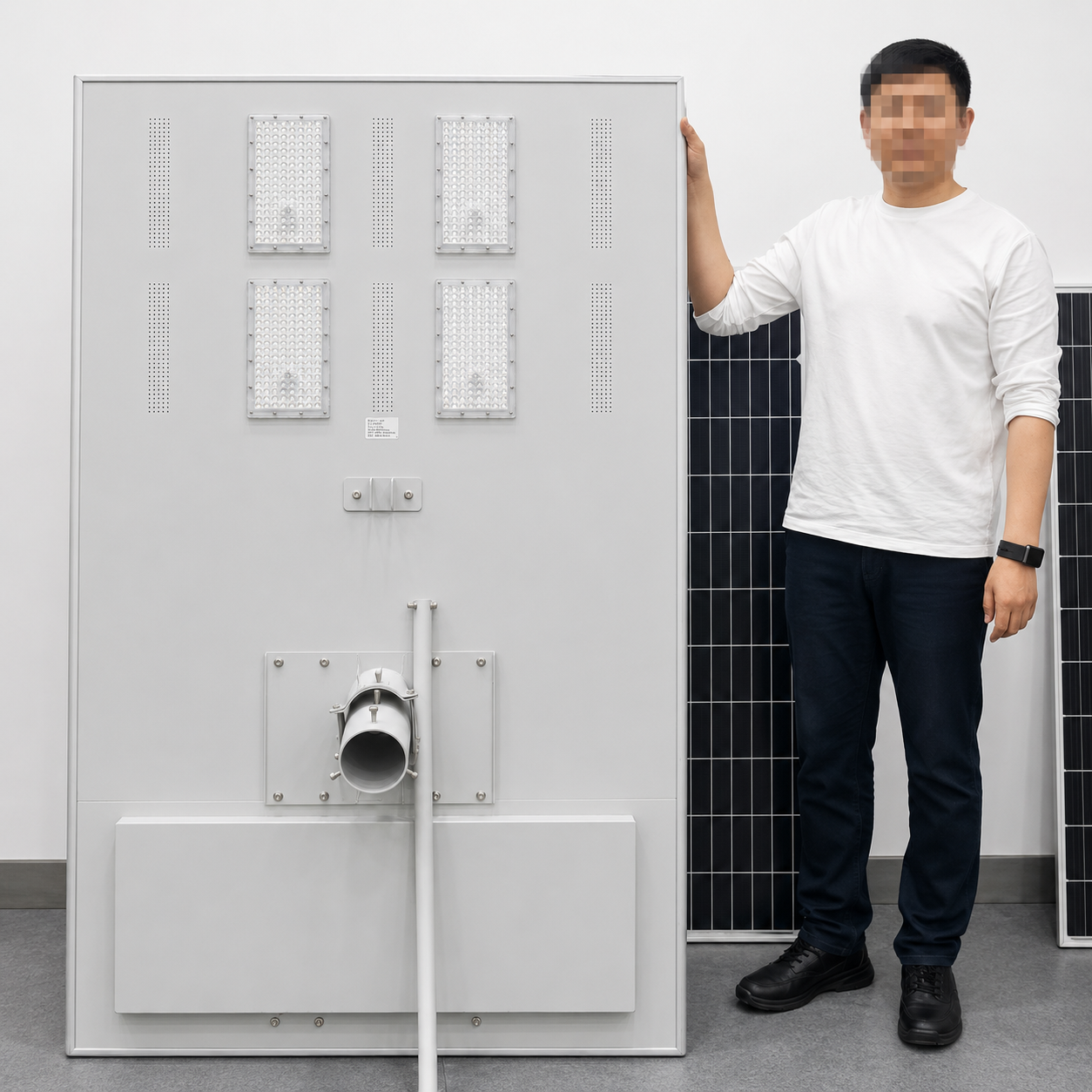 Mega All-in-One Solar Street Light 25.6V system - integrated solar panel, LED module, and LiFePO4 battery