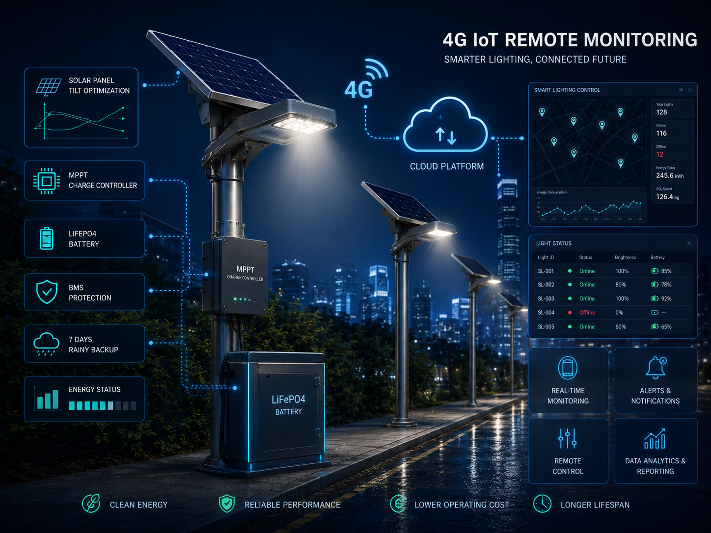 Solar panel and battery system integration for street lighting