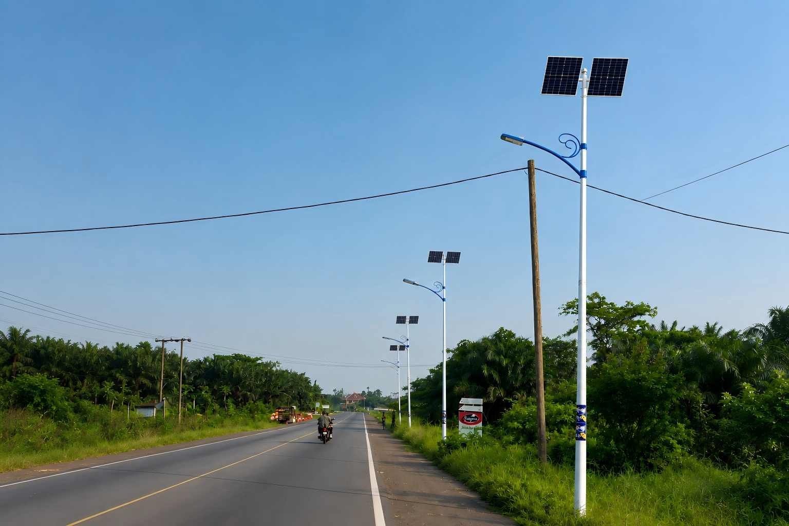 Completed solar street light project for cocoa plantations in Ghana