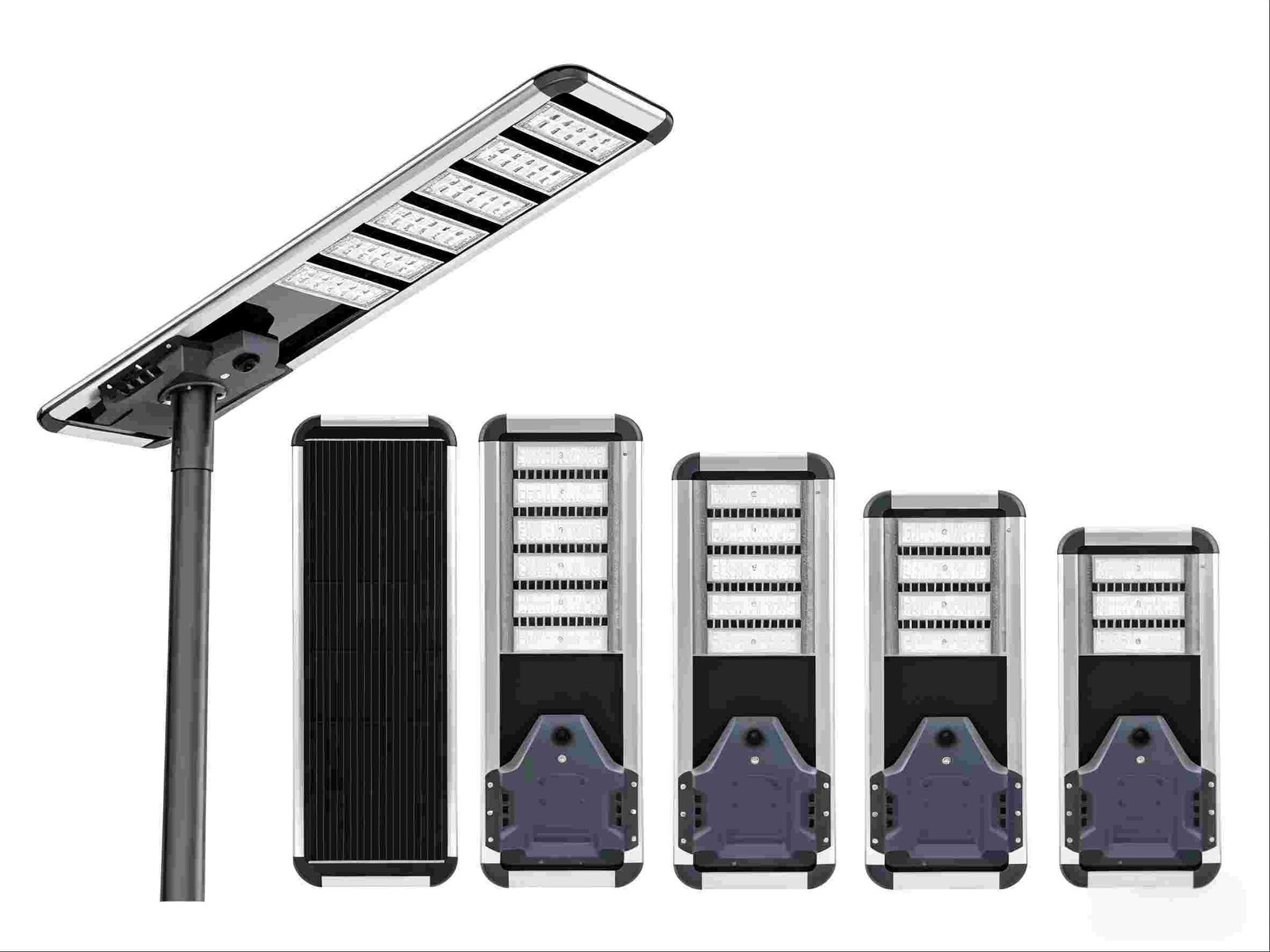 All-in-one solar street light fixture -- slim integrated design
