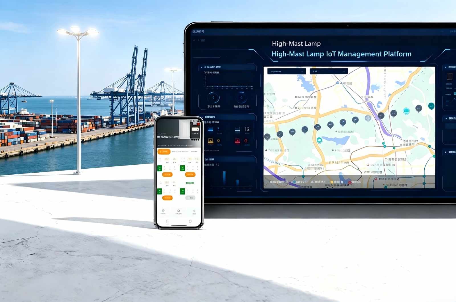High mast light IoT remote dimming control system overview