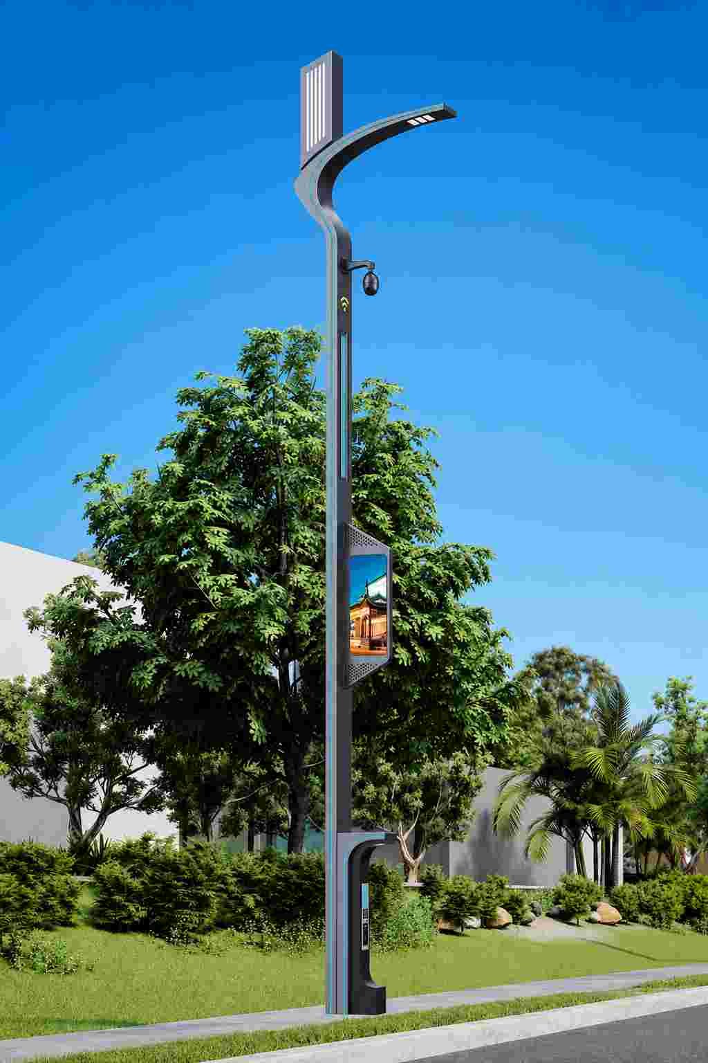 Smart street light with 4G IoT sensor installed in a smart city