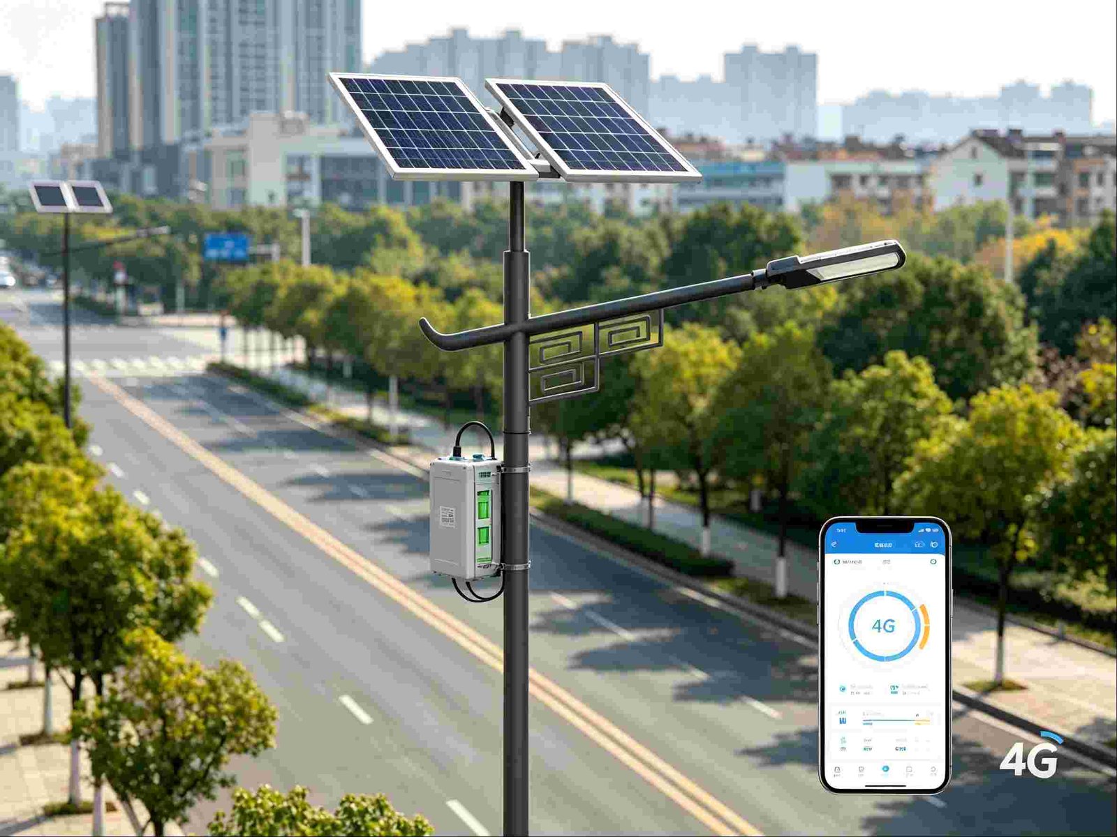 Split-type solar street light full assembly on urban road