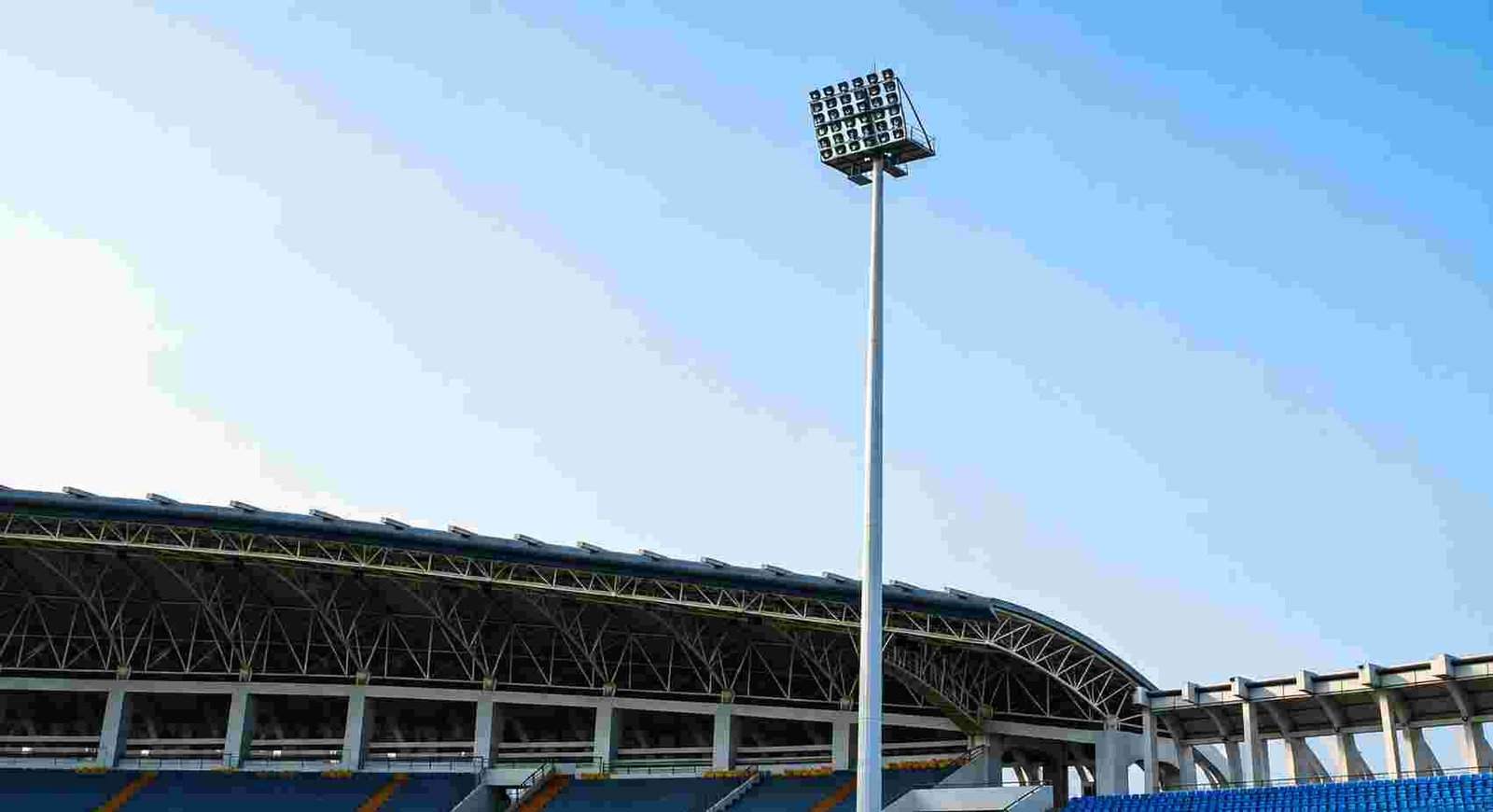 Airport apron and perimeter road lit by high-power LED floodlights